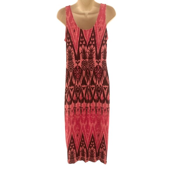 Tommy Bahama Coral Pineapple Ikat Print Cotton Sheath Midi Dress Size M Summer - Picture 3 of 6
